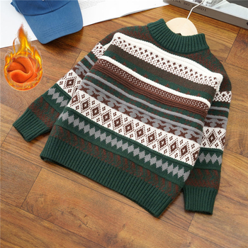 Bērnu adītais džemperis | zaķu kažokāds, pusaugsts apkakle, garas piedurknes, svītrainais raksts | piemērots zīdaiņiem ziemā