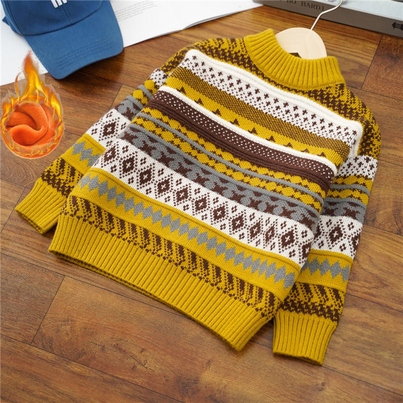 Bērnu adītais džemperis | zaķu kažokāds, pusaugsts apkakle, garas piedurknes, svītrainais raksts | piemērots zīdaiņiem ziemā