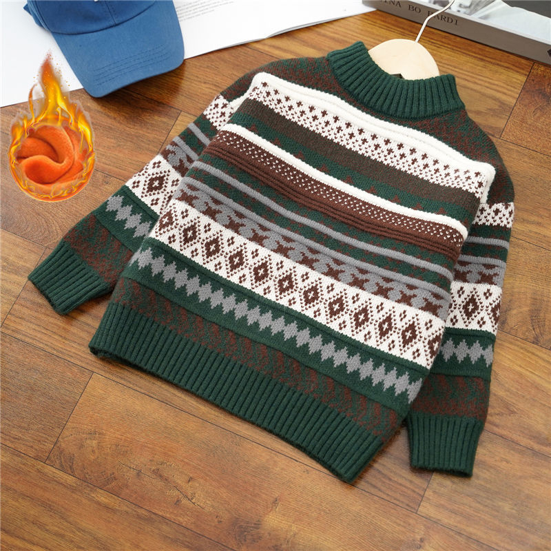 Bērnu adītais džemperis | zaķu kažokāds, pusaugsts apkakle, garas piedurknes, svītrainais raksts | piemērots zīdaiņiem ziemā