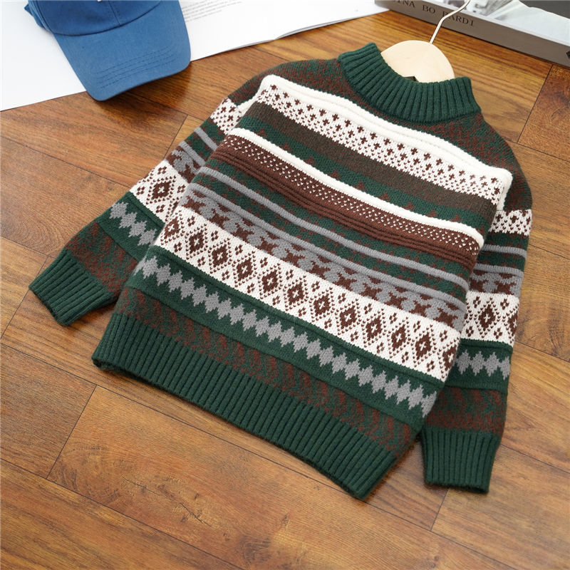 Bērnu adītais džemperis | zaķu kažokāds, pusaugsts apkakle, garas piedurknes, svītrainais raksts | piemērots zīdaiņiem ziemā