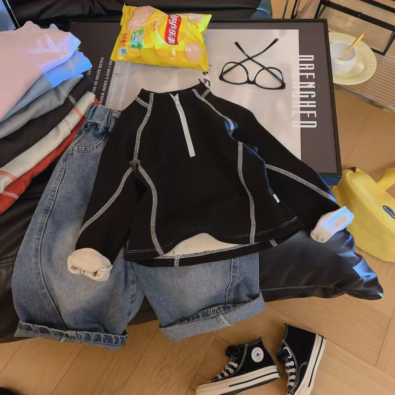 Bērnu augstas kakla džemperis, unisex, vienkrāsains, garas piedurknes, pulovera stils, bez kapuces, mīksts materiāls, 90% poliesters