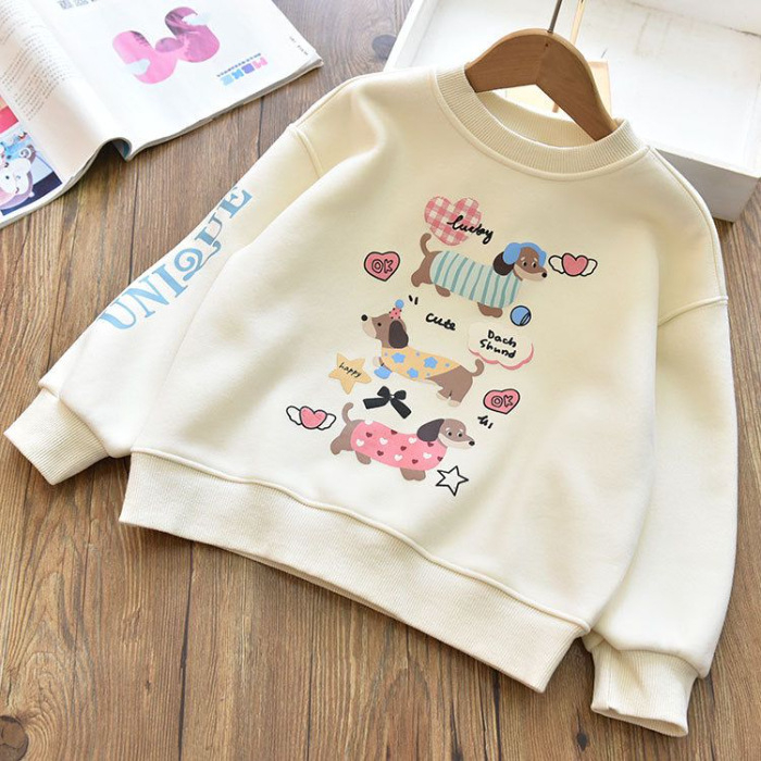 Meitenēm karikatūru raksts uz kokvilnas siltā džempera, garas piedurknes, puloveris