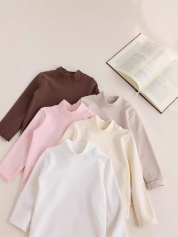 Bērnu kokvilnas maisījuma apakšējā virsdrēbe ar garām piedurknēm, vidēja kakla, vienkrāsaina, 3-8 gadi