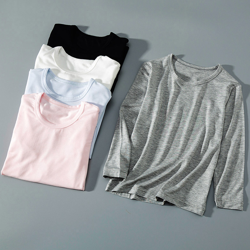 Bērnu garās piedurknes bases tops no modal (90%), vienkrāsains, universāls, pavasarim un rudenim