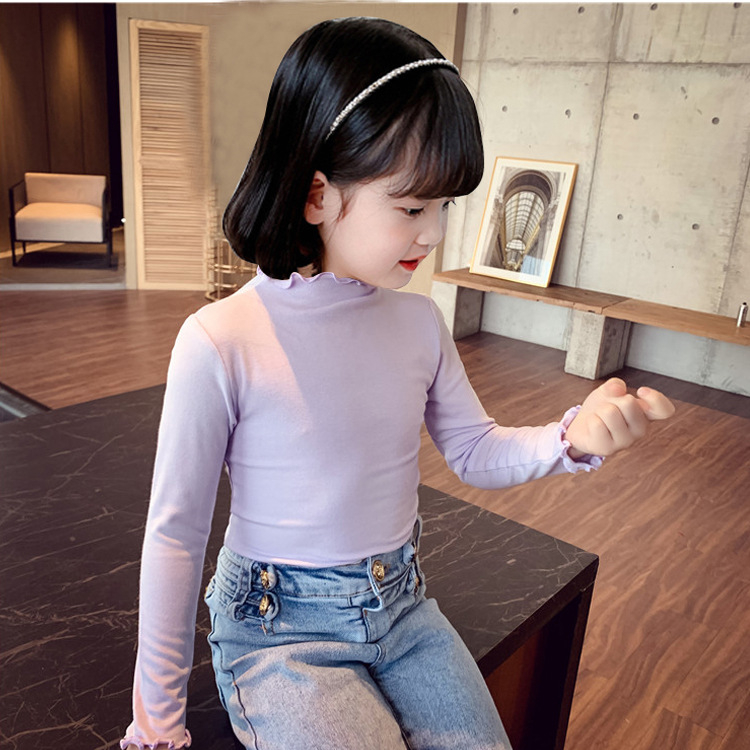 Meitenēm garām piedurknēm tops korejiešu stilā ar mežģīnēm, Modal 90%, vecums 3–8 gadi