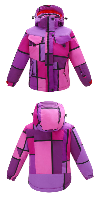 Geacă de schi pentru copii: respirabilă, impermeabilă, rezistentă la vânt, caldă, durabilă; material: amestec de fibre chimice; căptușeală: poliester; umplutură: PP bumbac