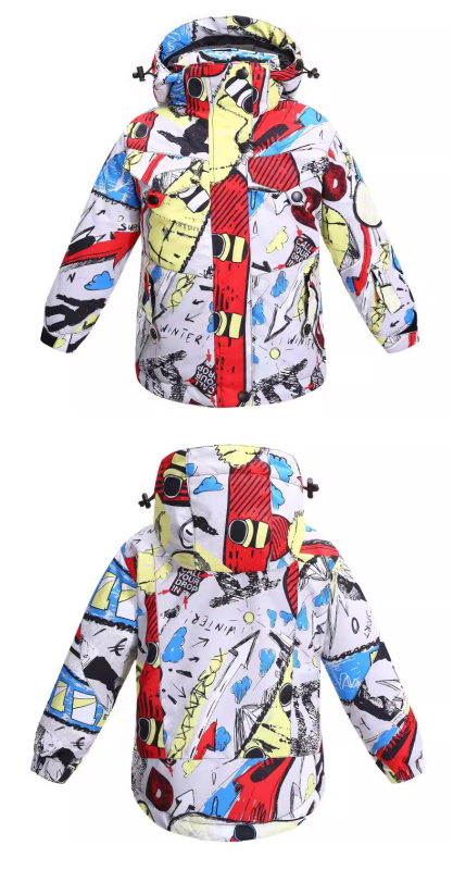 Geacă de schi pentru copii: respirabilă, impermeabilă, rezistentă la vânt, caldă, durabilă; material: amestec de fibre chimice; căptușeală: poliester; umplutură: PP bumbac