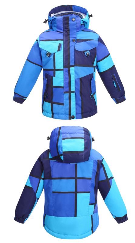 Geacă de schi pentru copii: respirabilă, impermeabilă, rezistentă la vânt, caldă, durabilă; material: amestec de fibre chimice; căptușeală: poliester; umplutură: PP bumbac