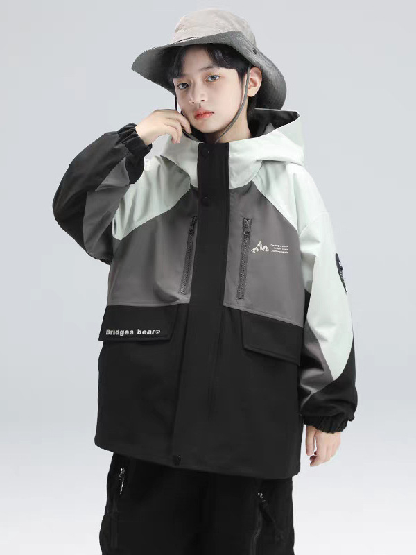 Bērnu 3-in-1 ārējā slēpošanas jaka, ūdensnecaurlaidīga 1500 mm, pretvēja, kapuce, noņemama poliesteru odere