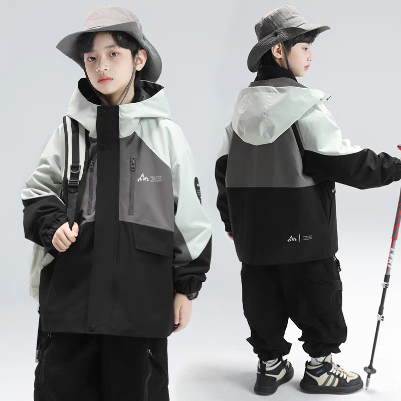 Bērnu 3-in-1 ārējā slēpošanas jaka, ūdensnecaurlaidīga 1500 mm, pretvēja, kapuce, noņemama poliesteru odere