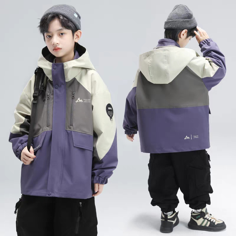 Bērnu 3-in-1 ārējā slēpošanas jaka, ūdensnecaurlaidīga 1500 mm, pretvēja, kapuce, noņemama poliesteru odere