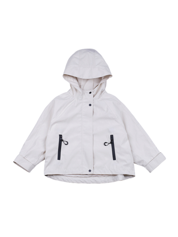 Unisex bērnu jaka - ūdensizturīga un pretvēja, ar kapuci, rāvējslēdzēja aizdare, Korejas stila casual (īsā garuma)