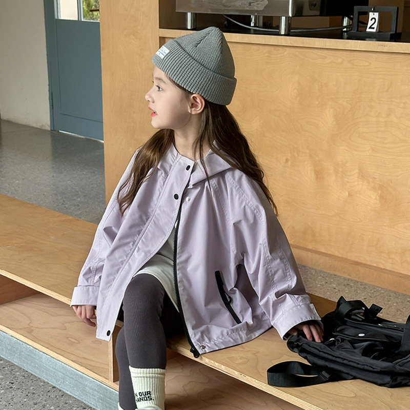 Unisex bērnu jaka - ūdensizturīga un pretvēja, ar kapuci, rāvējslēdzēja aizdare, Korejas stila casual (īsā garuma)