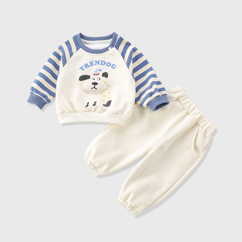 Set de pantaloni pentru copii din două piese, stil coreean, model desen animat, 95% bumbac, pentru 1–3 ani.