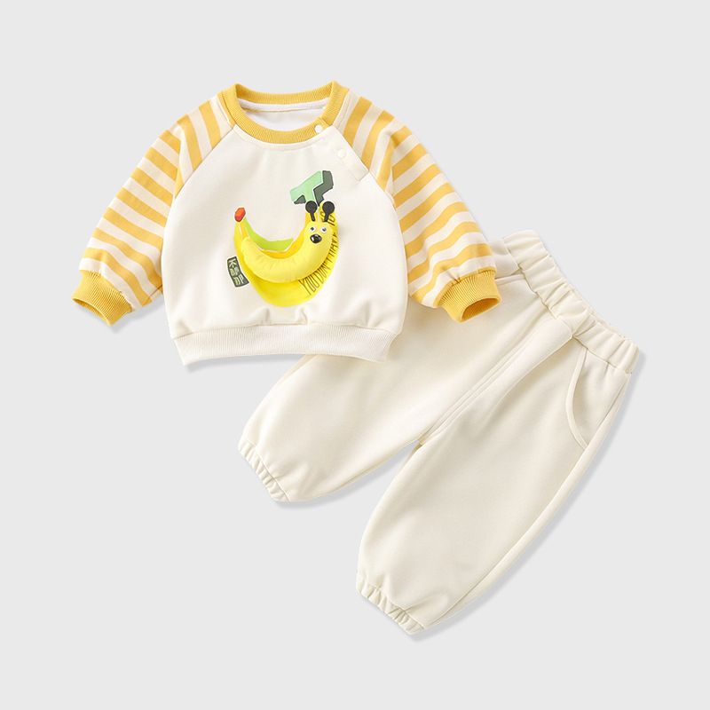 Set de pantaloni pentru copii din două piese, stil coreean, model desen animat, 95% bumbac, pentru 1–3 ani.