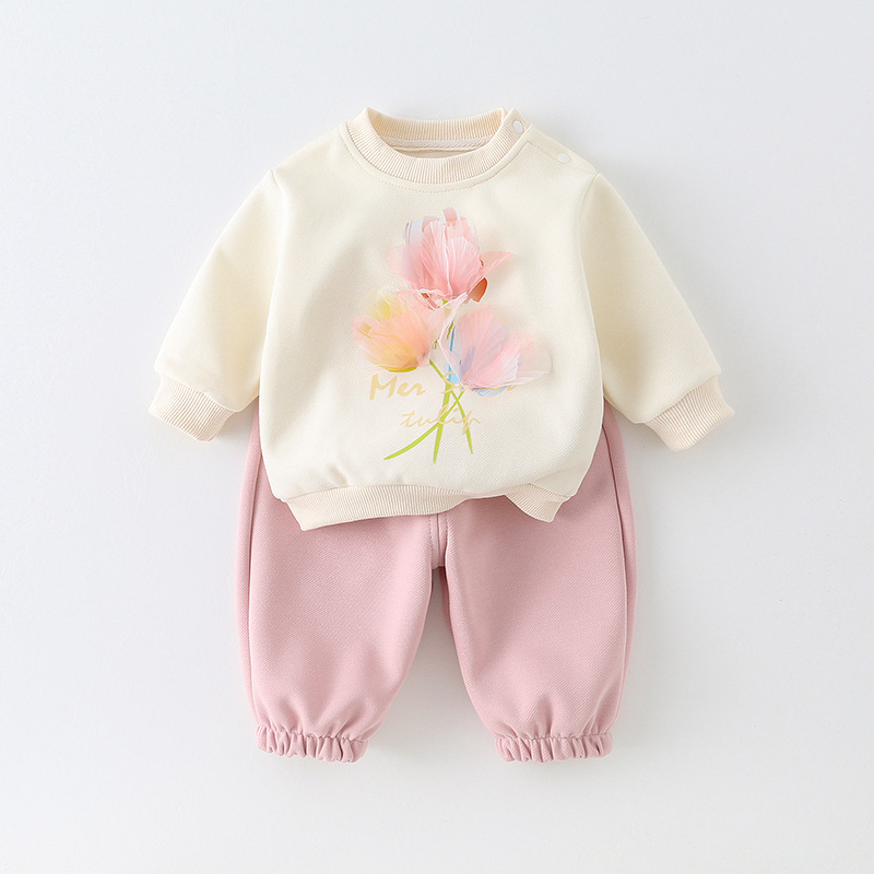 Set de pantaloni pentru copii din două piese, stil coreean, model desen animat, 95% bumbac, pentru 1–3 ani.