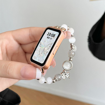 Pulksteņa rokassprādze ar tauriņa motīvu no stikla pērļu pērlītēm Huawei Watch Fit 32 (98NFC), sievietēm