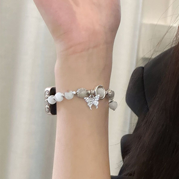 Pulksteņa rokassprādze ar tauriņa motīvu no stikla pērļu pērlītēm Huawei Watch Fit 32 (98NFC), sievietēm