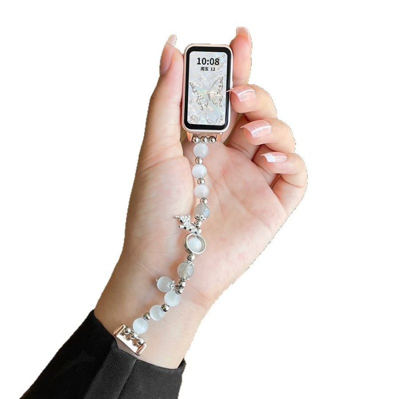 Pulksteņa rokassprādze ar tauriņa motīvu no stikla pērļu pērlītēm Huawei Watch Fit 32 (98NFC), sievietēm