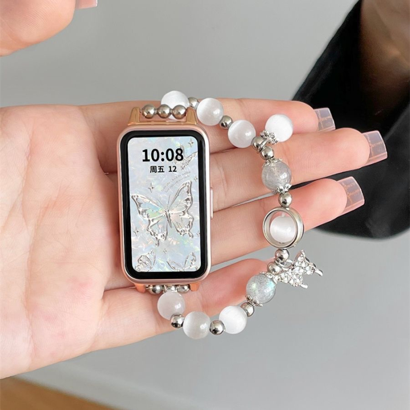 Pulksteņa rokassprādze ar tauriņa motīvu no stikla pērļu pērlītēm Huawei Watch Fit 32 (98NFC), sievietēm