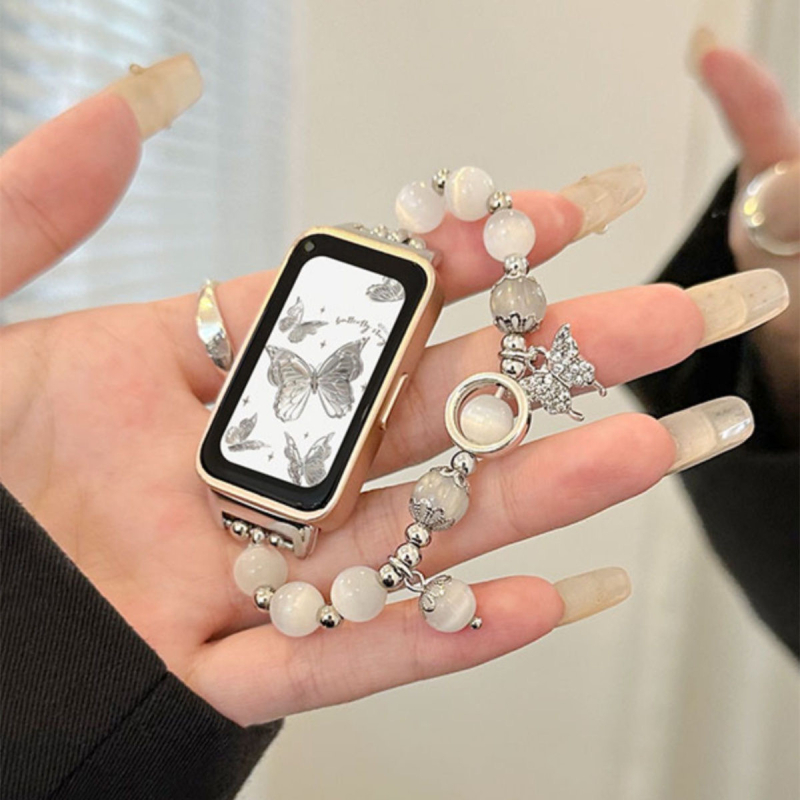 Pulksteņa rokassprādze ar tauriņa motīvu no stikla pērļu pērlītēm Huawei Watch Fit 32 (98NFC), sievietēm