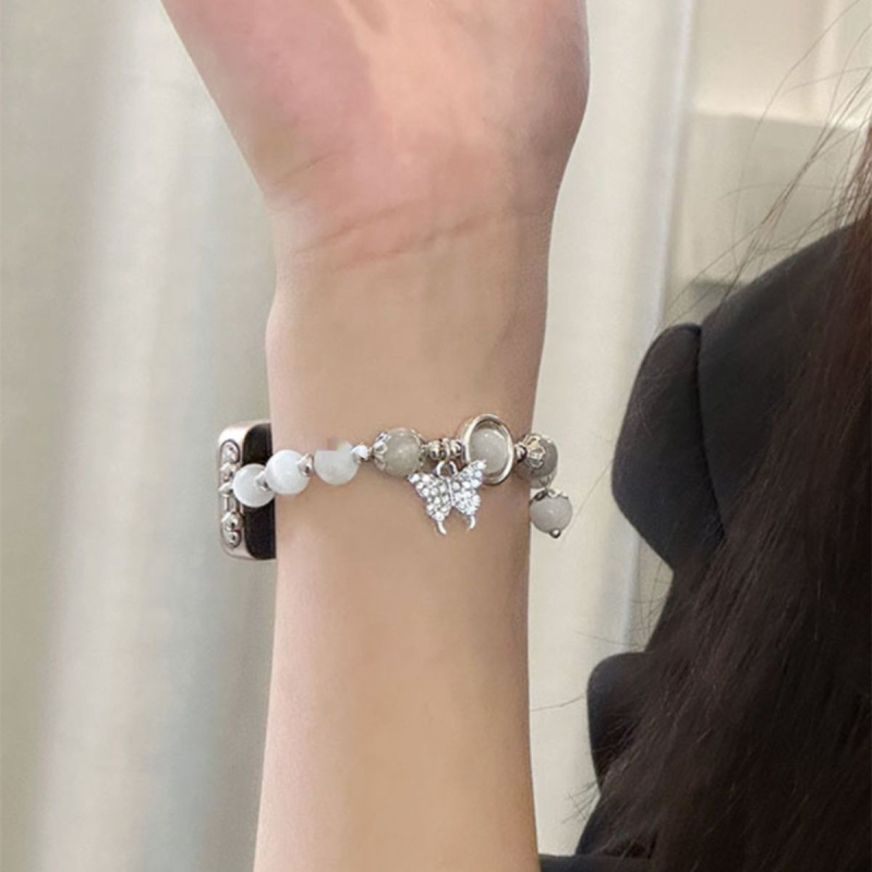 Pulksteņa rokassprādze ar tauriņa motīvu no stikla pērļu pērlītēm Huawei Watch Fit 32 (98NFC), sievietēm