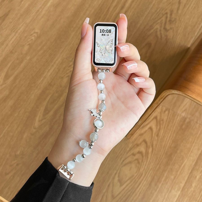 Pulksteņa rokassprādze ar tauriņa motīvu no stikla pērļu pērlītēm Huawei Watch Fit 32 (98NFC), sievietēm