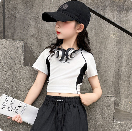 Meiteņu vasaras divdaļīgs komplekts: bez piedurknēm veste un cargo-harem bikses, 70% kokvilna, uzraksts ar burtiem, korejiešu stils