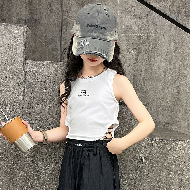 Meiteņu vasaras divdaļīgs komplekts: bez piedurknēm veste un cargo-harem bikses, 70% kokvilna, uzraksts ar burtiem, korejiešu stils