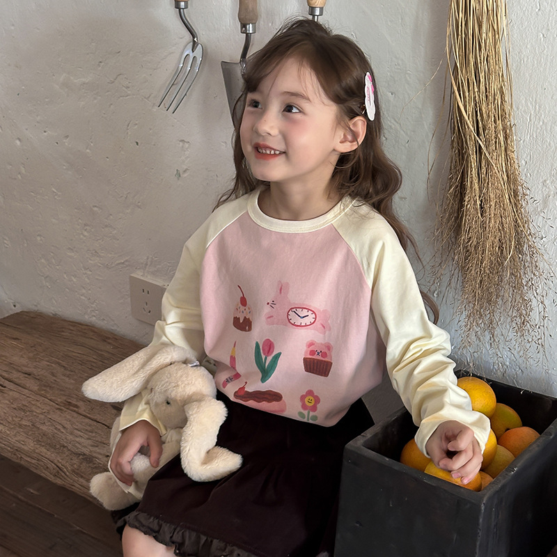 Dječji dugačkih rukava T-shirt s raglanskim rukavima, okrugli ovratnik, 100% pamuk, jesensko nošenje