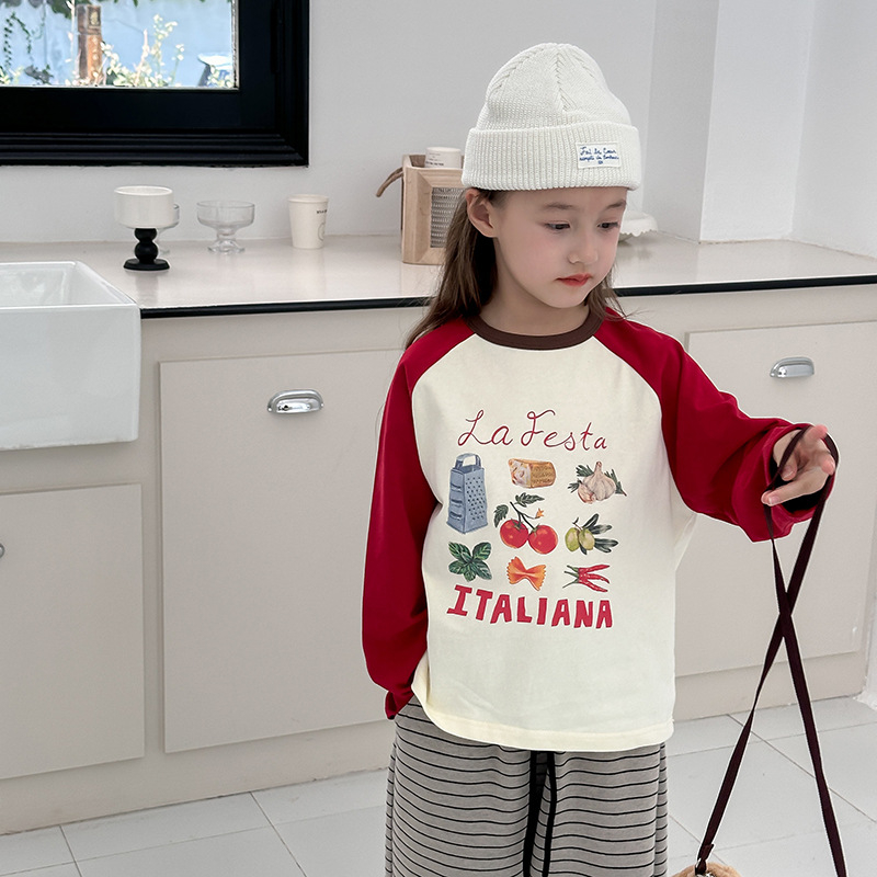 Dječji dugačkih rukava T-shirt s raglanskim rukavima, okrugli ovratnik, 100% pamuk, jesensko nošenje