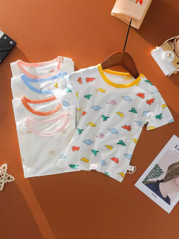 Детска тениска от модал, къси ръкави, кръгло деколте, унисекс, летен модел за деца 0–3 г