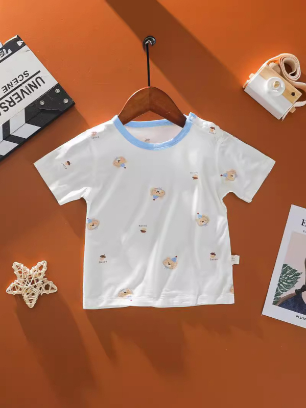 Детска тениска от модал, къси ръкави, кръгло деколте, унисекс, летен модел за деца 0–3 г