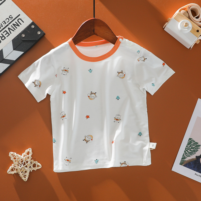 Детска тениска от модал, къси ръкави, кръгло деколте, унисекс, летен модел за деца 0–3 г