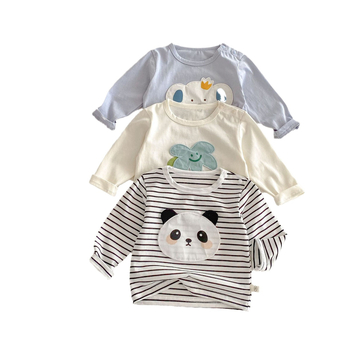 Bērnu T-krekls ar karikatūru - Unisex, korejiešu stils, 98% kokvilna, garie piedurknes, apaļš kakls (3–8 gadi, pavasaris–rudens 2025)