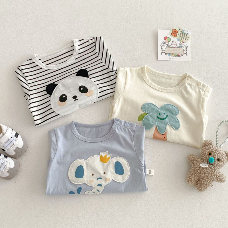 Bērnu T-krekls ar karikatūru - Unisex, korejiešu stils, 98% kokvilna, garie piedurknes, apaļš kakls (3–8 gadi, pavasaris–rudens 2025)