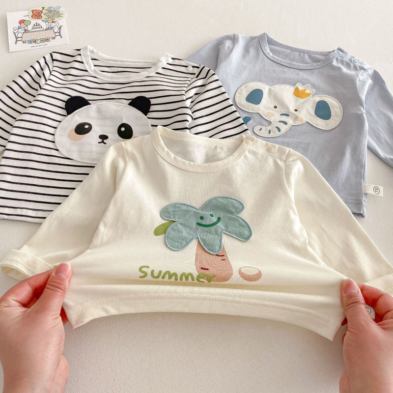 Bērnu T-krekls ar karikatūru - Unisex, korejiešu stils, 98% kokvilna, garie piedurknes, apaļš kakls (3–8 gadi, pavasaris–rudens 2025)