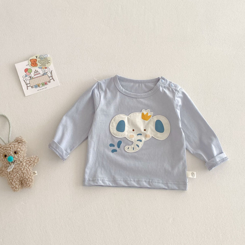 Bērnu T-krekls ar karikatūru - Unisex, korejiešu stils, 98% kokvilna, garie piedurknes, apaļš kakls (3–8 gadi, pavasaris–rudens 2025)