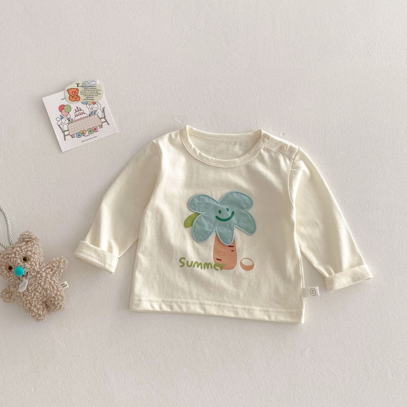 Bērnu T-krekls ar karikatūru - Unisex, korejiešu stils, 98% kokvilna, garie piedurknes, apaļš kakls (3–8 gadi, pavasaris–rudens 2025)