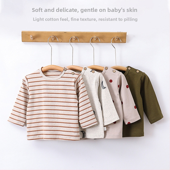 Bērnu kokvilnas garām piedurknēm T-krekls ar apaļu kaklu, 95% kokvilna, vecums 1–3 gadi, pavasaris un rudens 2025