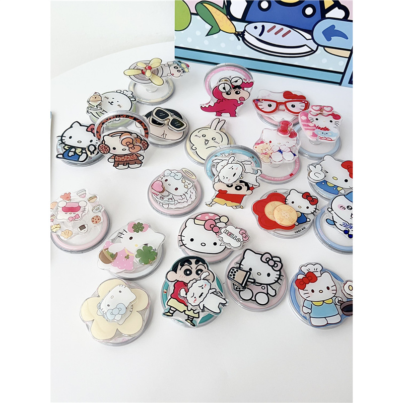 Pöörlev magnettelefonide statiiv, plastikust, karikatuuristiilis, ühildu MagSafe sõrme rõngas tagakleebisega