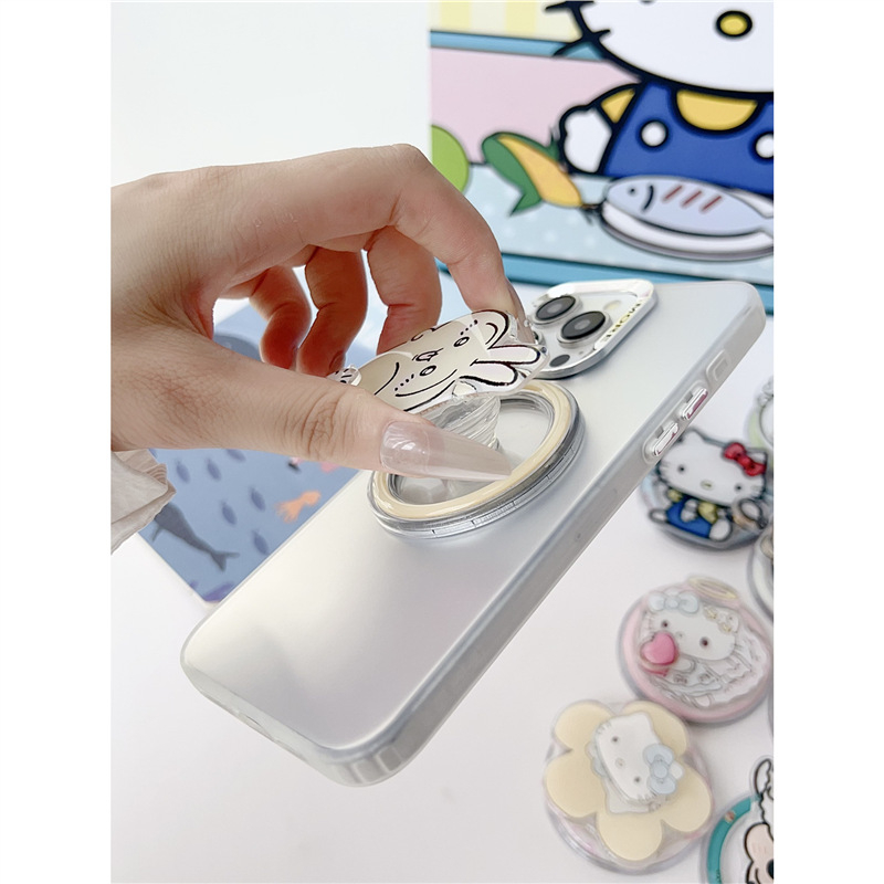 Pöörlev magnettelefonide statiiv, plastikust, karikatuuristiilis, ühildu MagSafe sõrme rõngas tagakleebisega