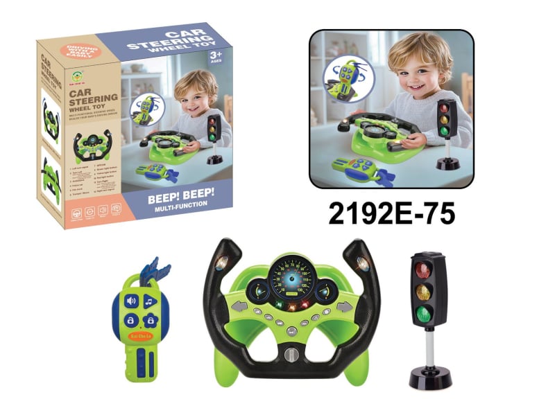 Детски симулиран волан за шофиране – образователна играчка (мигаща светлина, музика) • пластмаса, батерийно захранване • за деца 0–3 години
