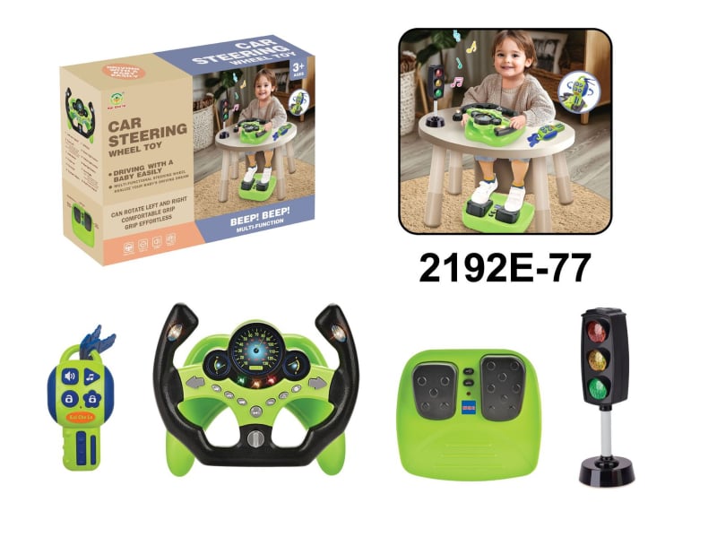 Детски симулиран волан за шофиране – образователна играчка (мигаща светлина, музика) • пластмаса, батерийно захранване • за деца 0–3 години