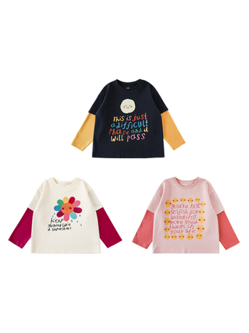 Bērnu garās piedurknes T-krekls no kokvilnas ar karikatūras apdruku, 85% kokvilna, vecuma 1-8 gadi.