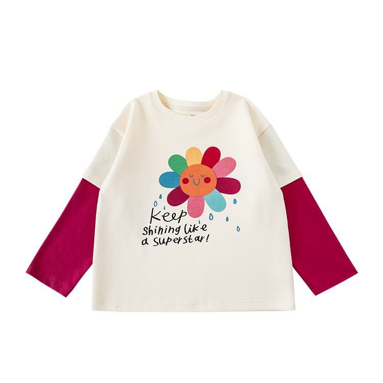 Bērnu garās piedurknes T-krekls no kokvilnas ar karikatūras apdruku, 85% kokvilna, vecuma 1-8 gadi.