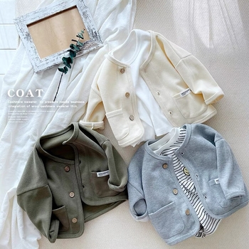 Bērnu rudens jaka, kokvilnas audums, garas piedurknes, apaļš kakls, vienrindu aizdare