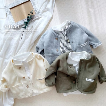 Bērnu rudens jaka, kokvilnas audums, garas piedurknes, apaļš kakls, vienrindu aizdare