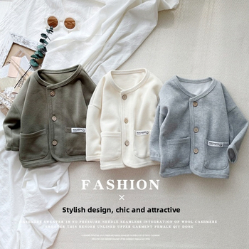 Bērnu rudens jaka, kokvilnas audums, garas piedurknes, apaļš kakls, vienrindu aizdare