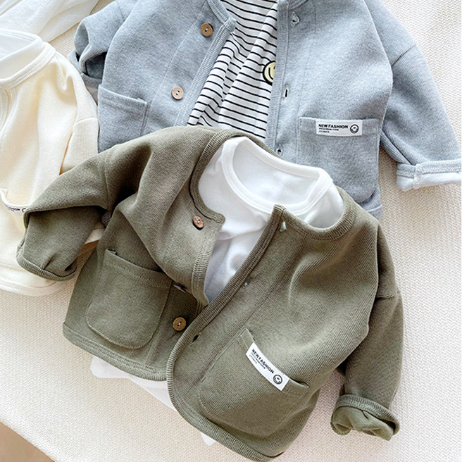Bērnu rudens jaka, kokvilnas audums, garas piedurknes, apaļš kakls, vienrindu aizdare